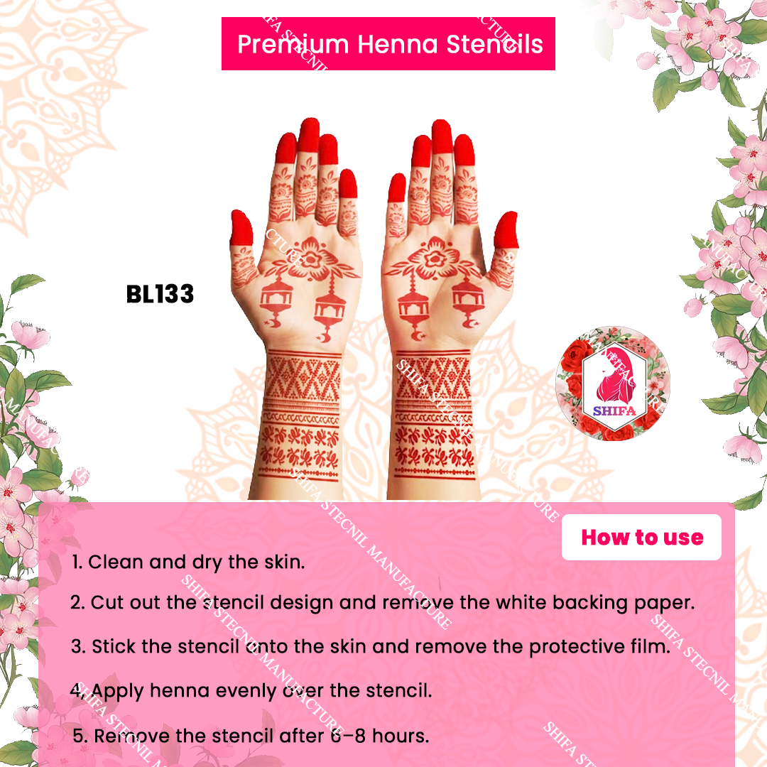 BL133 Noor Lantern Bloom Double Hand Henna Stencil